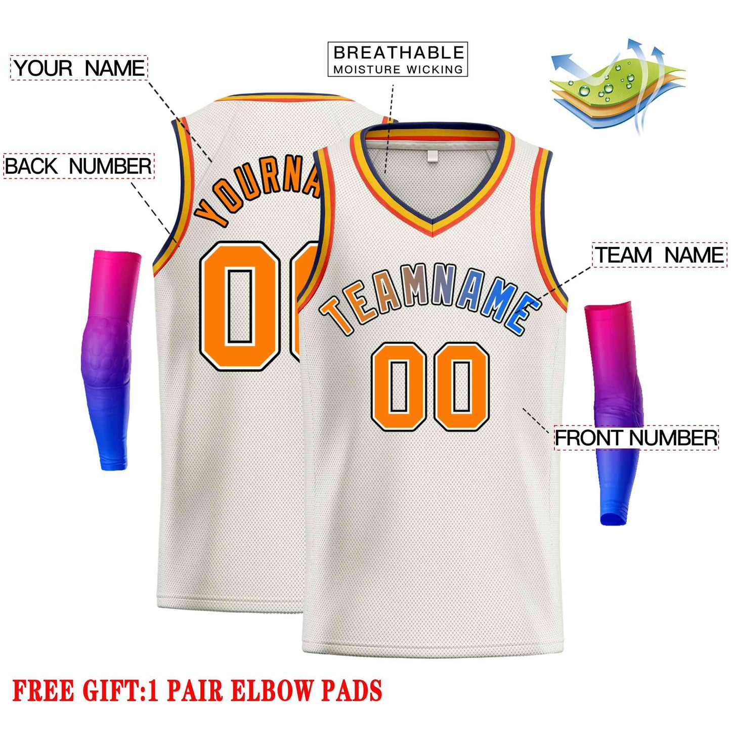 Custom Cream Orange-Classic Tops Men Casual Basketball Jersey Limited