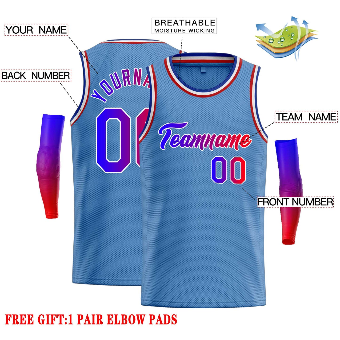 Custom Light Blue Royal-White Classic Tops Casual Basketball Jersey Limited