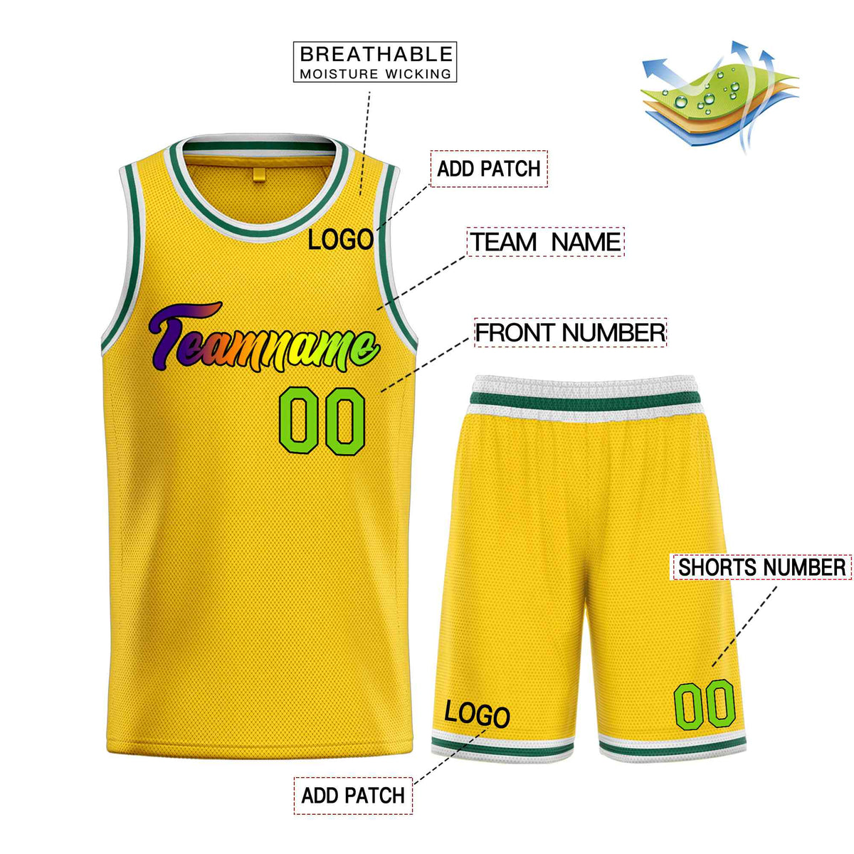 Custom Yellow Green-Black Heal Sports Uniform Classic Sets Basketball Jersey Limited