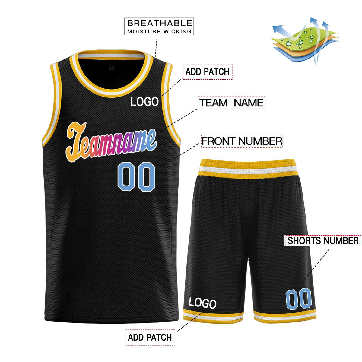 Custom Black Powder Blue-White Classic Sets Sports Uniform Basketball Jersey Limited