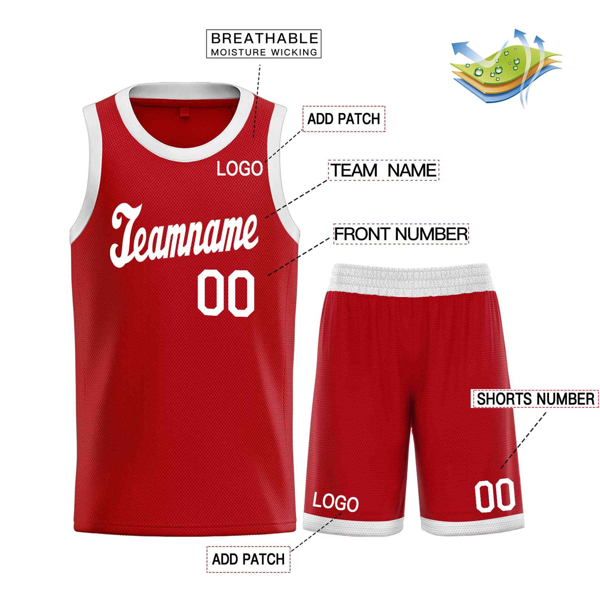 Custom Red White Classic Sets Sports Uniform Basketball Jersey Limited
