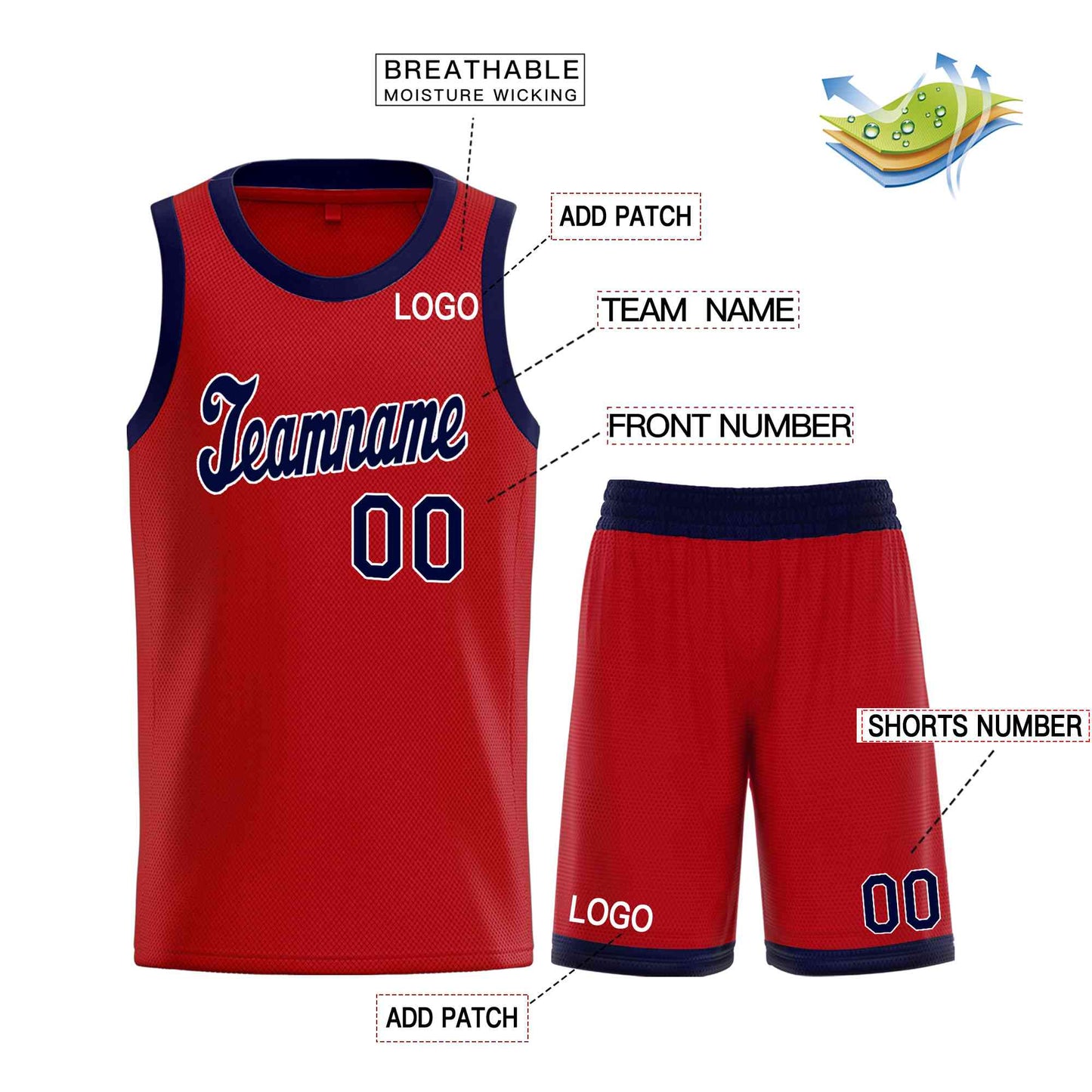 Custom Red Navy Classic Sets Sports Uniform Basketball Jersey Limited