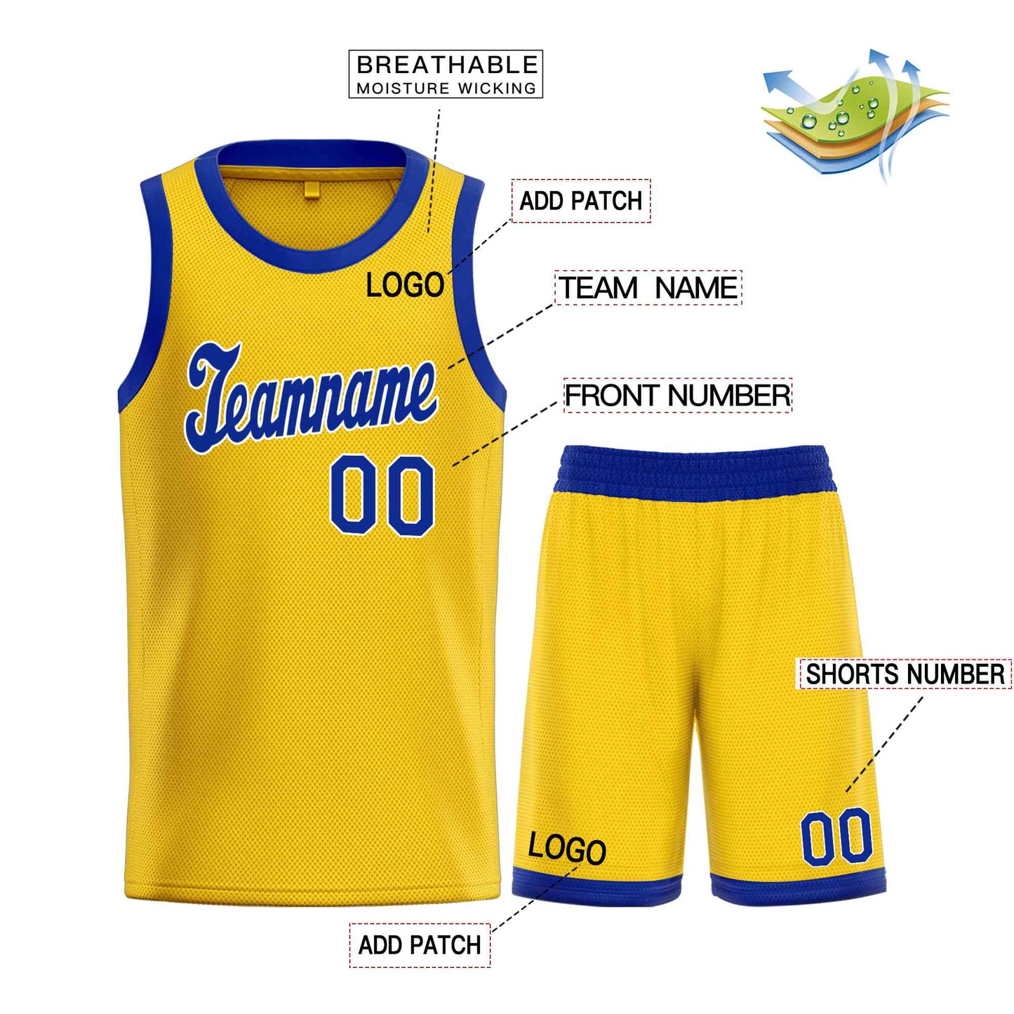 Custom Yellow Royal-White Classic Sets Sports Uniform Basketball Jersey Limited