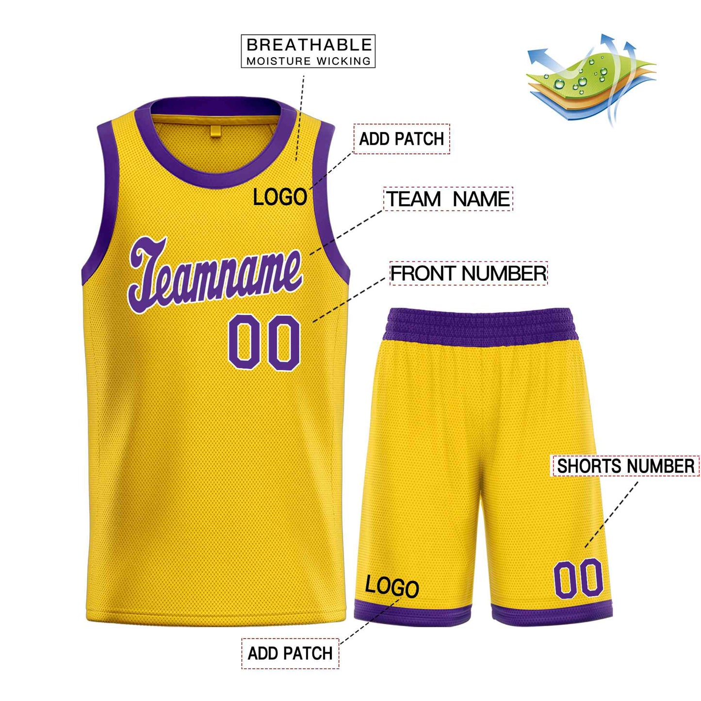 Custom Yellow Purple-White Classic Sets Sports Uniform Basketball Jersey Limited