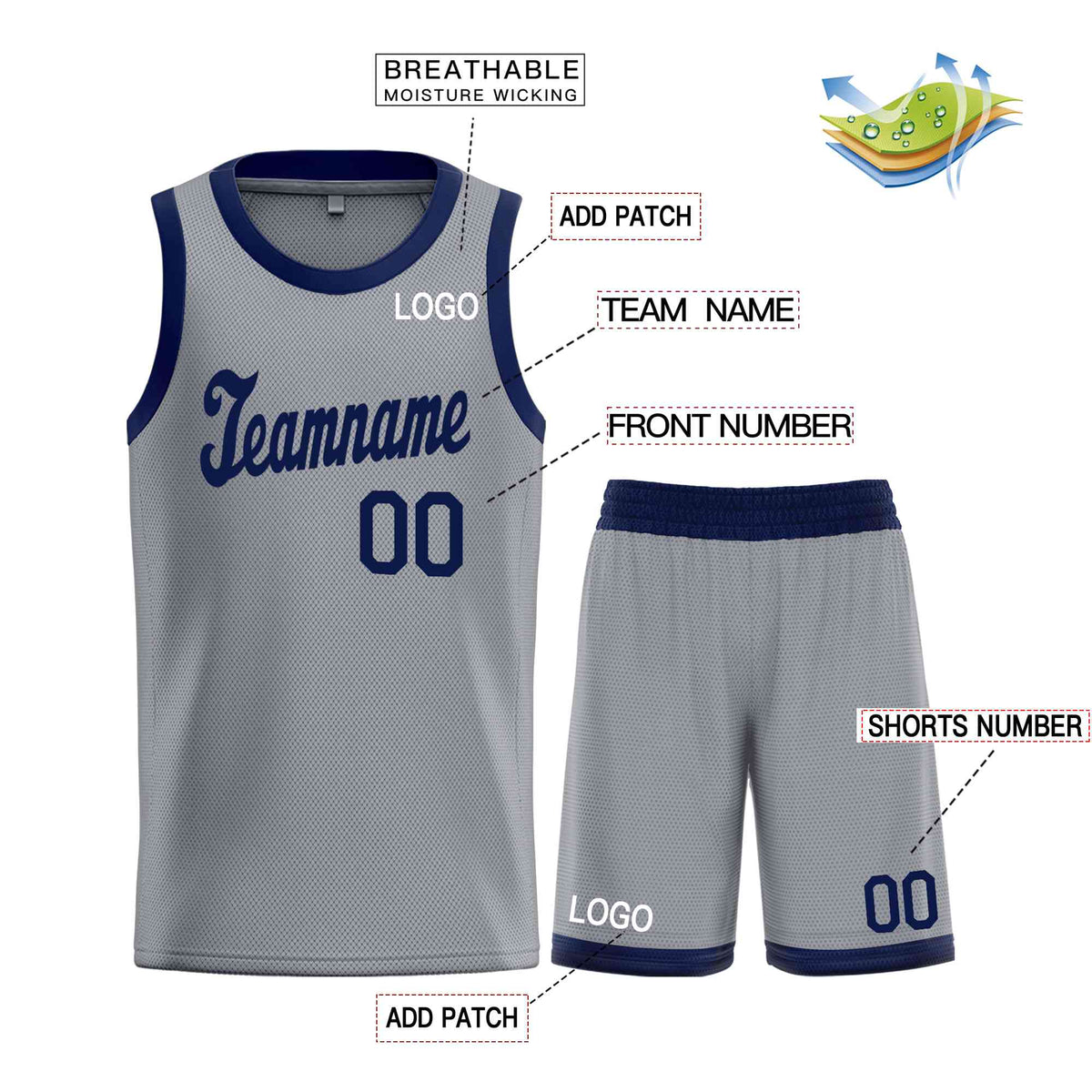 Custom Dark Gray Navy Classic Sets Sports Uniform Basketball Jersey Limited