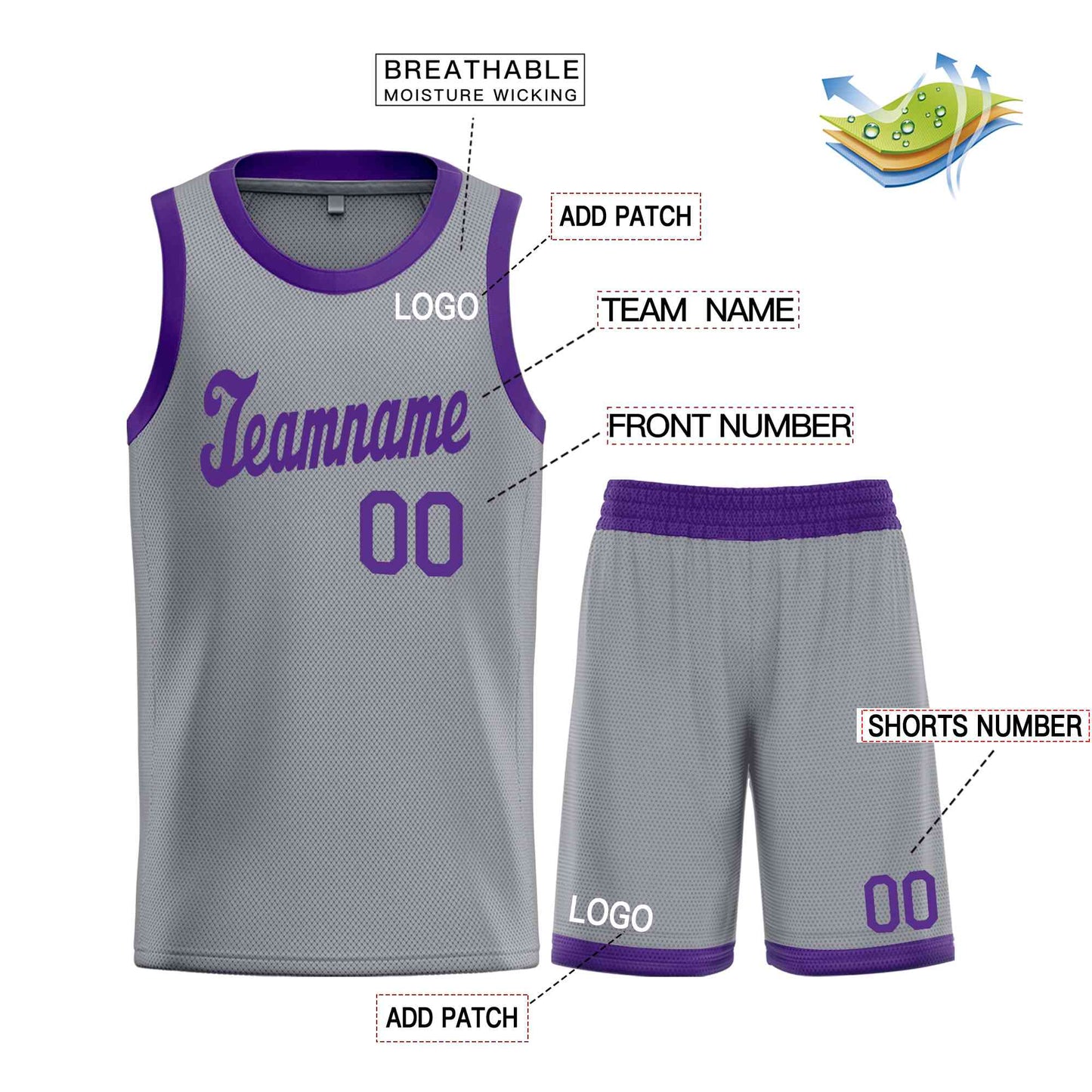 Custom Dark Gray Purple Classic Sets Sports Uniform Basketball Jersey Limited