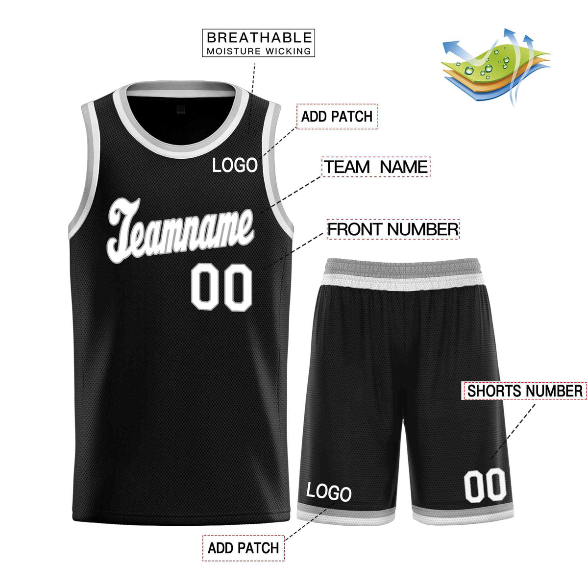 Custom Black White-Gray Classic Sets Sports Uniform Basketball Jersey Limited