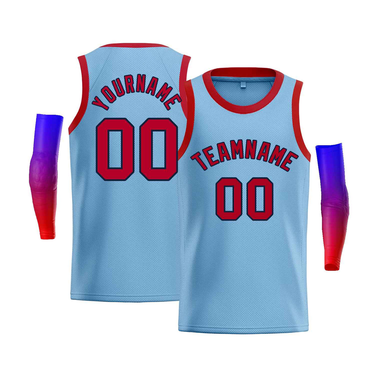 Custom Light Blue Navy-Red Classic Tops Men Casual Bull Basketball Jersey