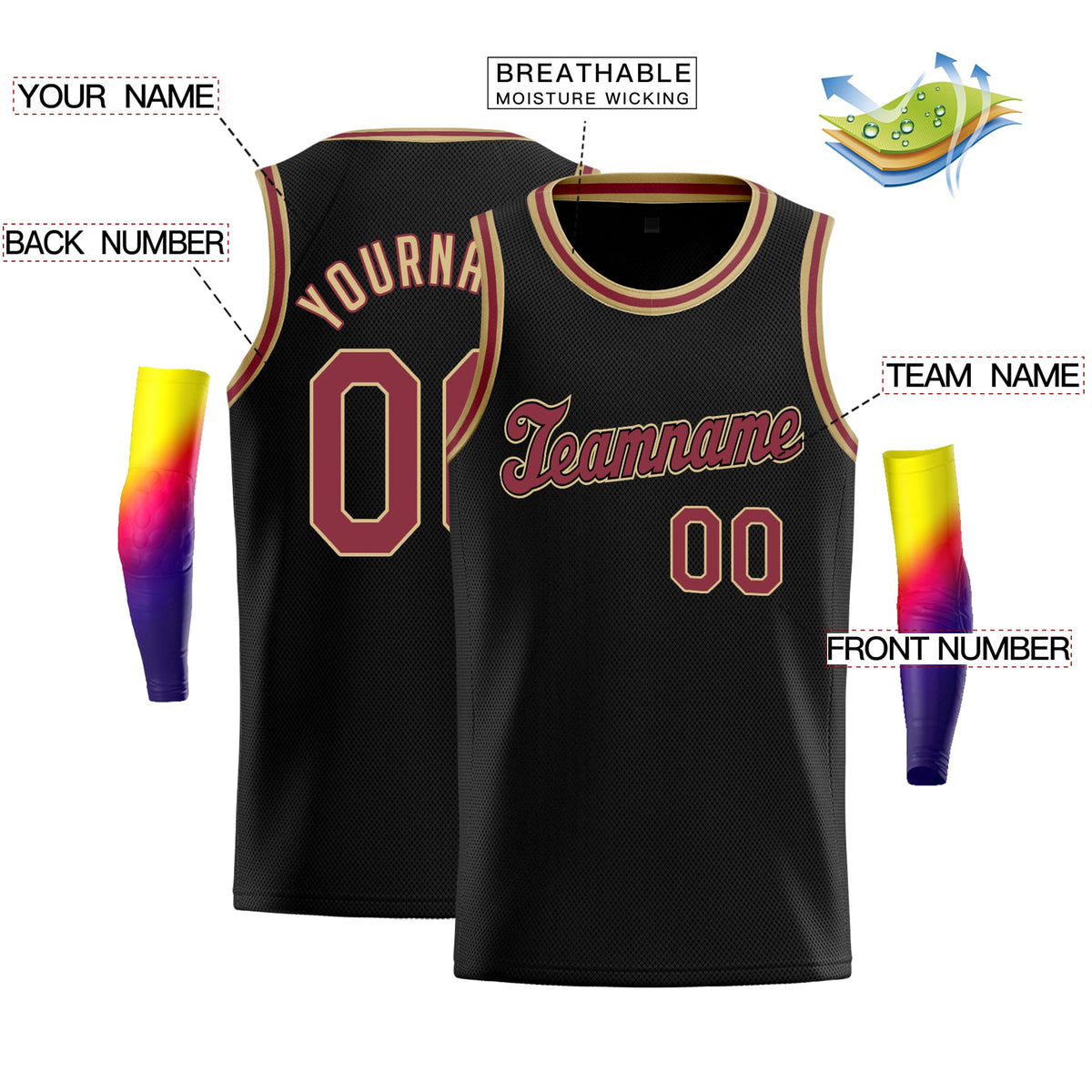 Custom Black Gold-Red Classic Tops Men/Boy Athletic Basketball Jersey Limited