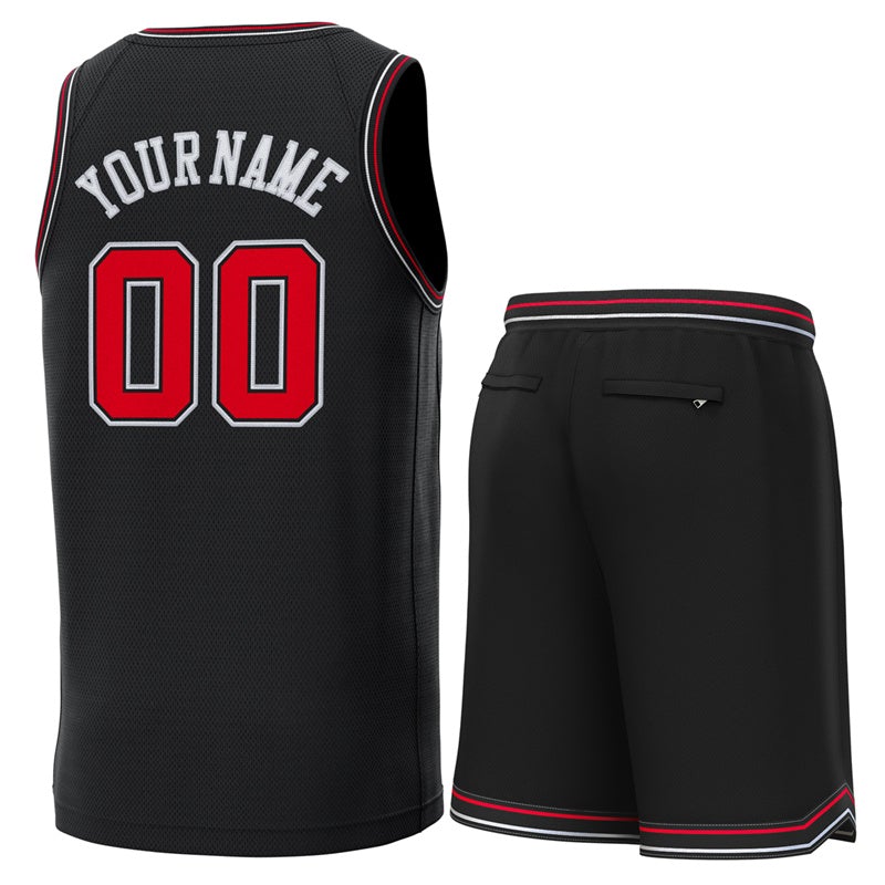 Custom Black Red-White Classic Sets Basketball Jersey Limited