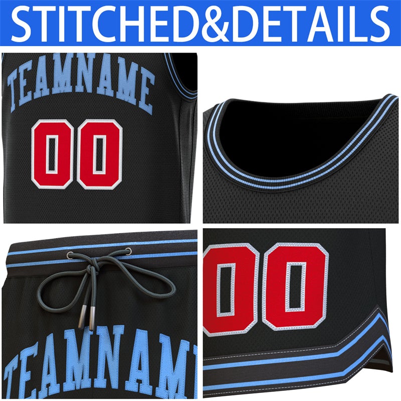 Custom Black Lt Blue-Black Classic Sets Basketball Jersey Limited