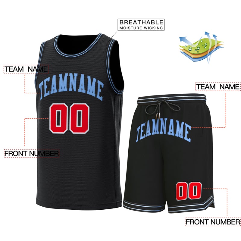 Custom Black Lt Blue-Black Classic Sets Basketball Jersey Limited