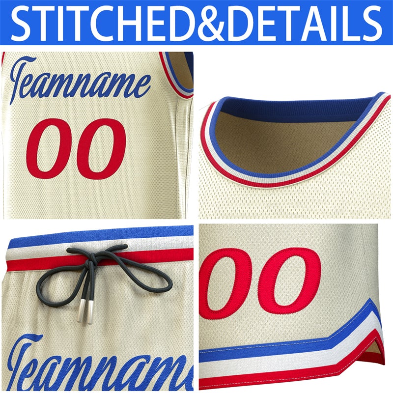 Custom Cream White-Red Classic Sets Basketball Jersey Limited