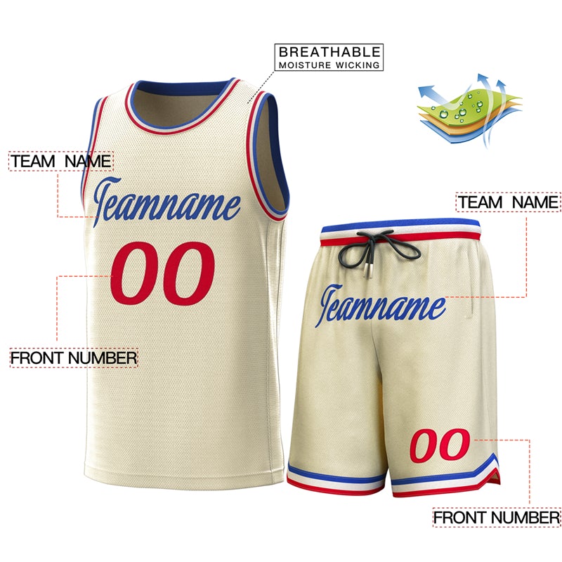 Custom Cream White-Red Classic Sets Basketball Jersey Limited