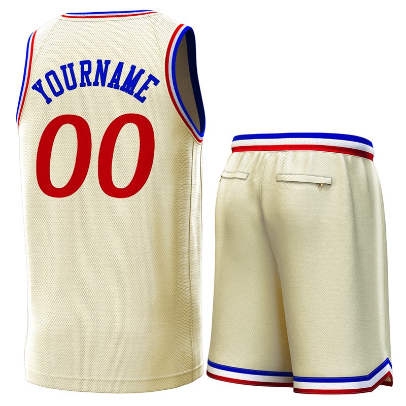 Custom Cream White-Red Classic Sets Basketball Jersey Limited