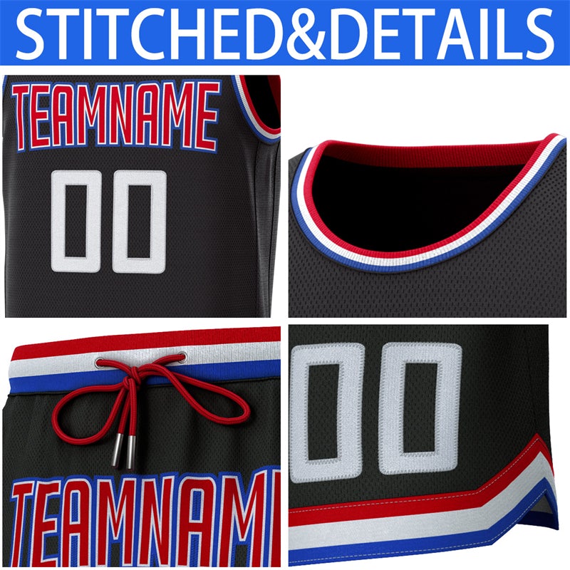 Custom Black Red-Royal Classic Sets Basketball Jersey Limited
