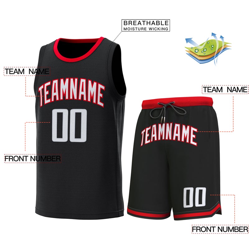 Custom Black Red Classic Sets Basketball Jersey Limited