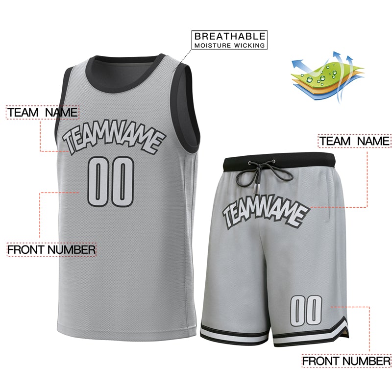 Custom Gray Black Classic Sets Basketball Jersey Limited