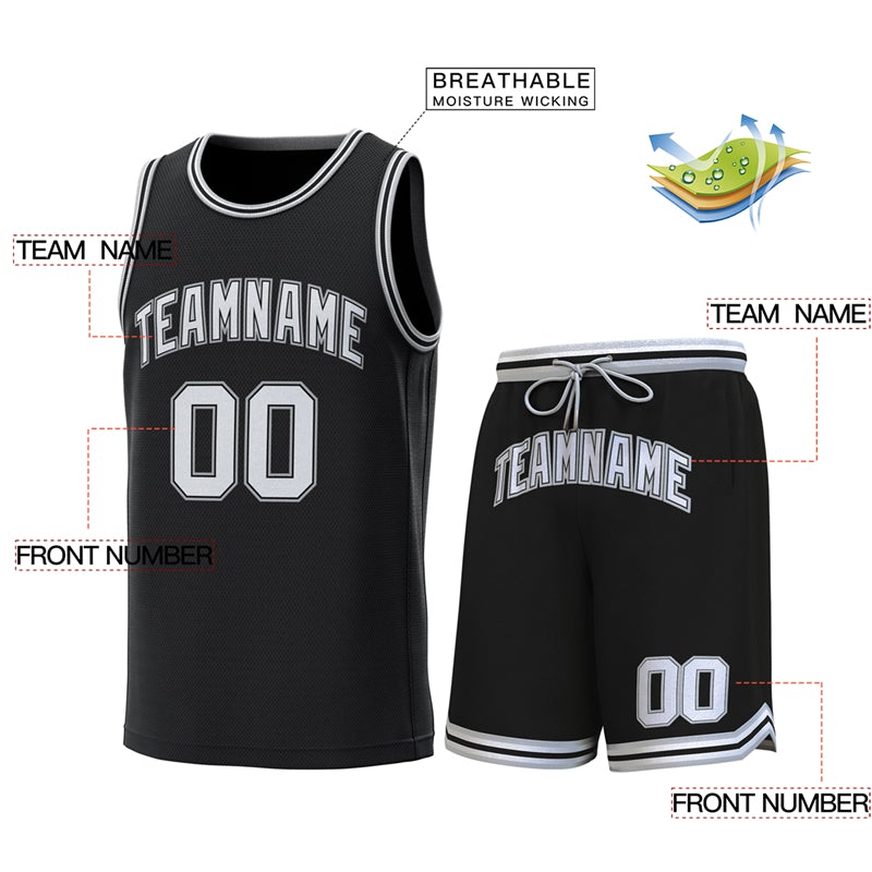 Custom Black Gray-Black Classic Sets Basketball Jersey Limited