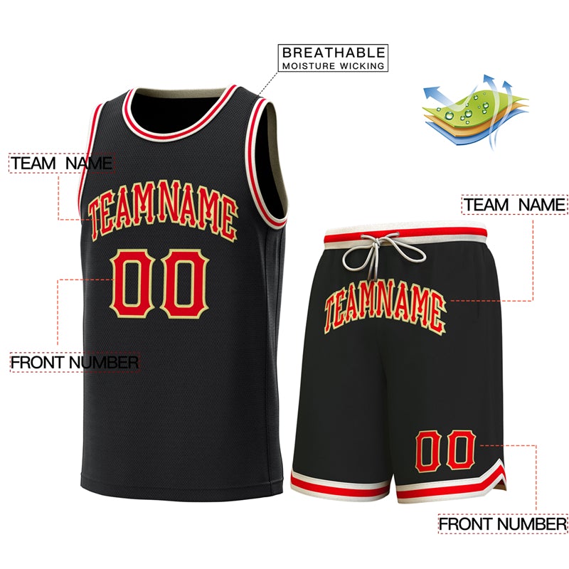 Custom Black Red Classic Sets Authentic Basketball Jersey Limited