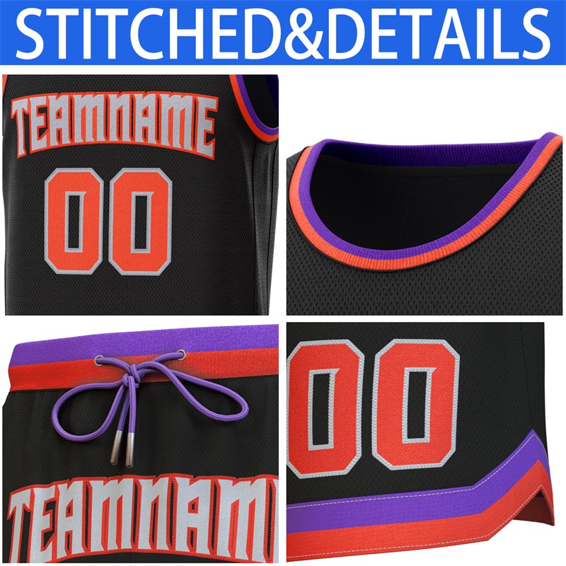 Custom Black Purple-Orange Classic Sets Basketball Jersey Limited