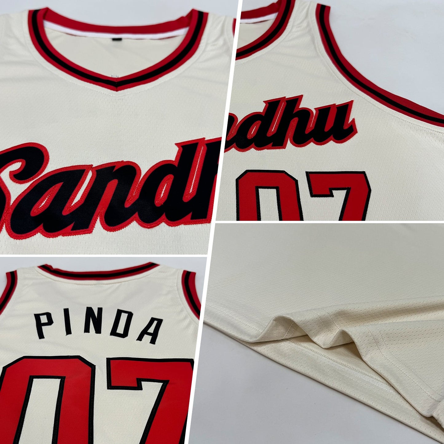 Custom Cream Red-Black Round Neck Rib-Knit Basketball Jersey Limited