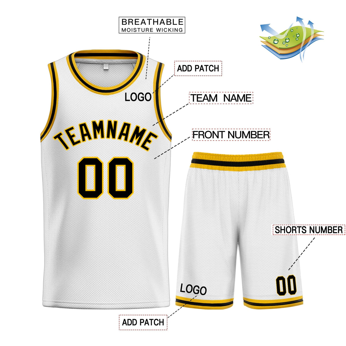 Custom White Black-Yellow Classic Sets Curved Basketball Jersey Limited