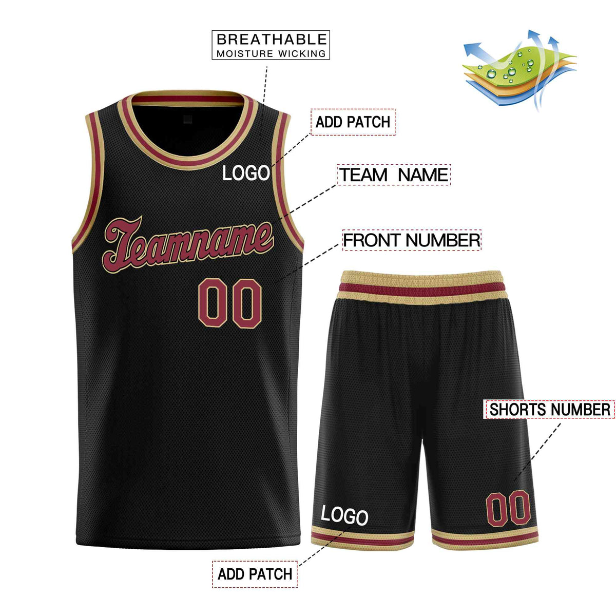 Custom Black Maroon-Old Gold Classic Sets Sports Uniform Basketball Jersey Limited