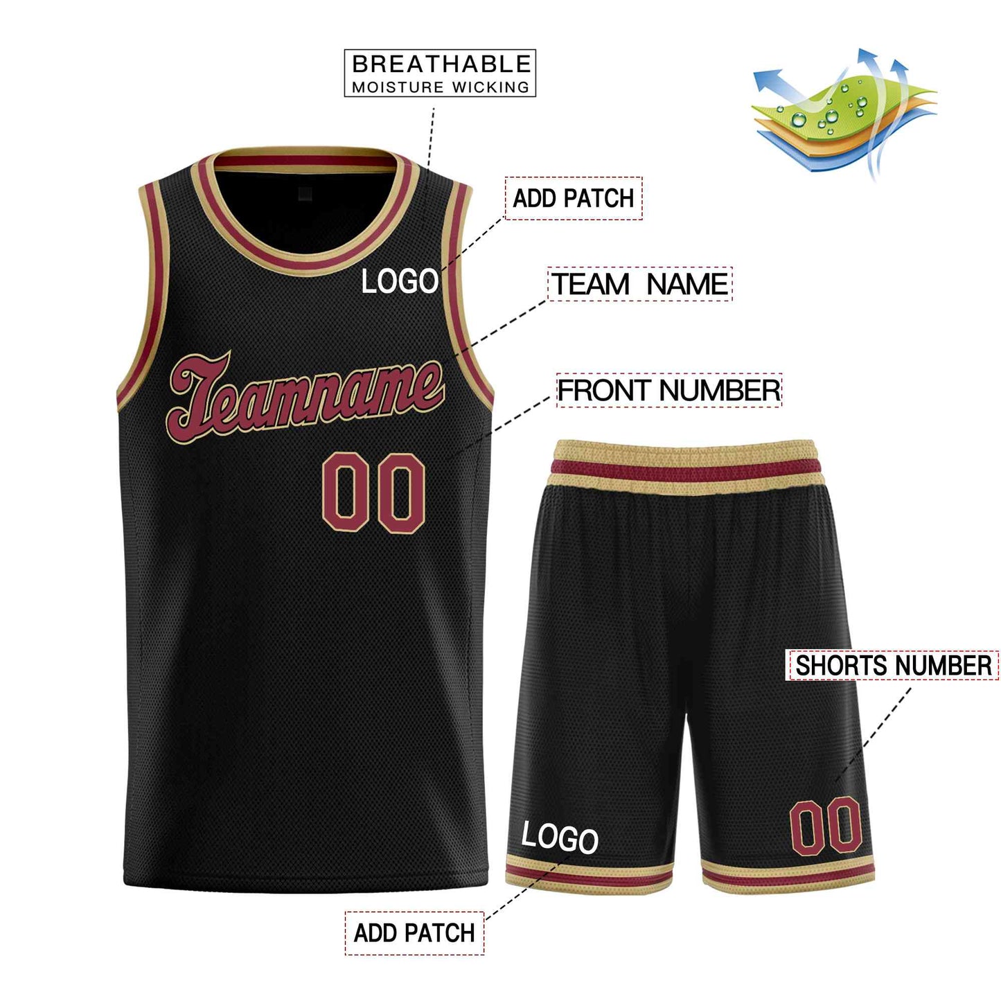 Custom Black Maroon-Old Gold Classic Sets Sports Uniform Basketball Jersey Limited