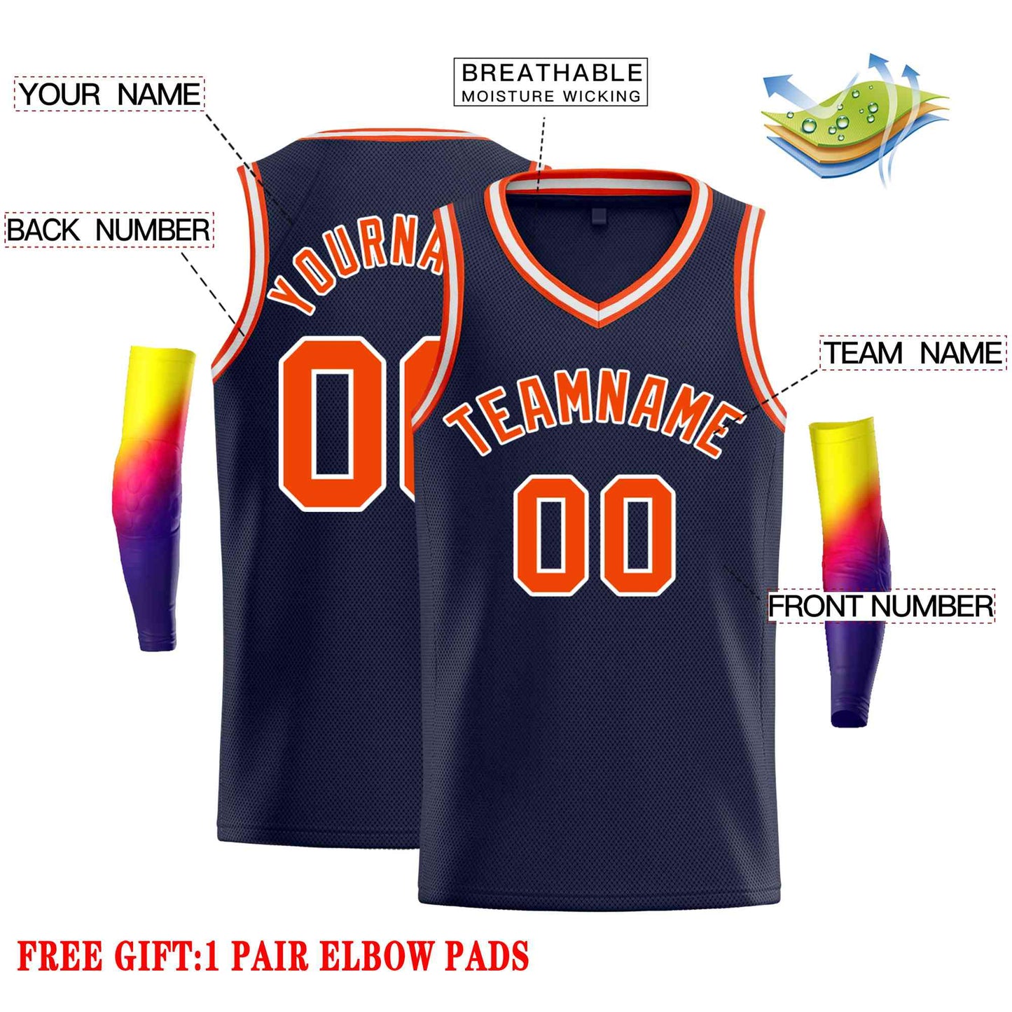 Custom Navy Orange-White Classic Tops Men Casual Basketball Jersey Limited