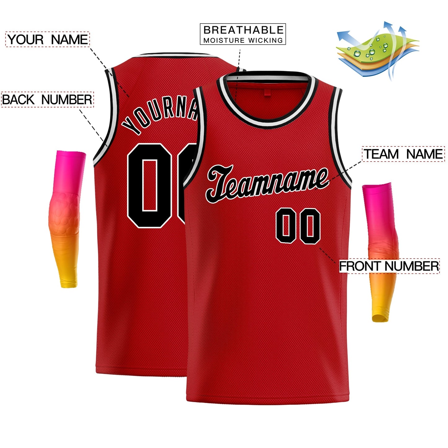 Custom Red Black-White Classic Tops Sport Game Basketball Jersey Limited