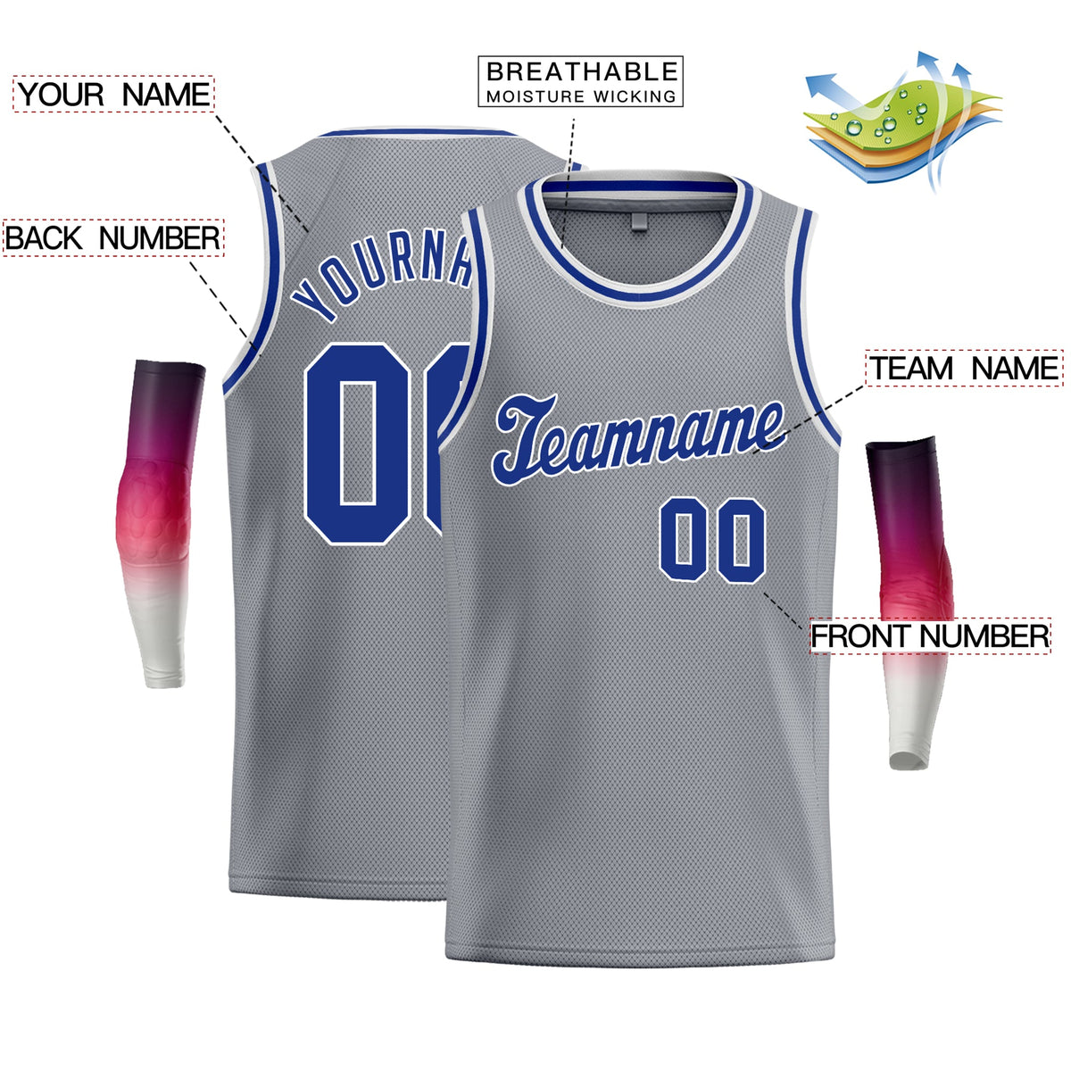 Custom Gray Royal-White Classic Tops Athletic Basketball Jersey Limited