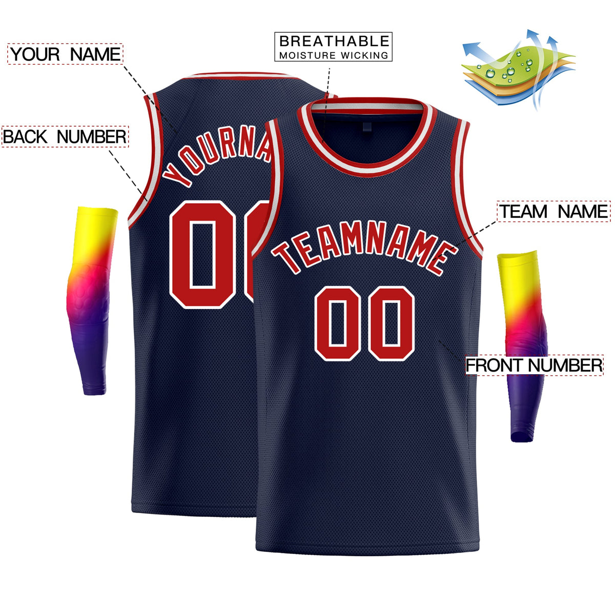 Custom Navy Red-White Classic Tops Sport Vest Basketball Jersey Limited