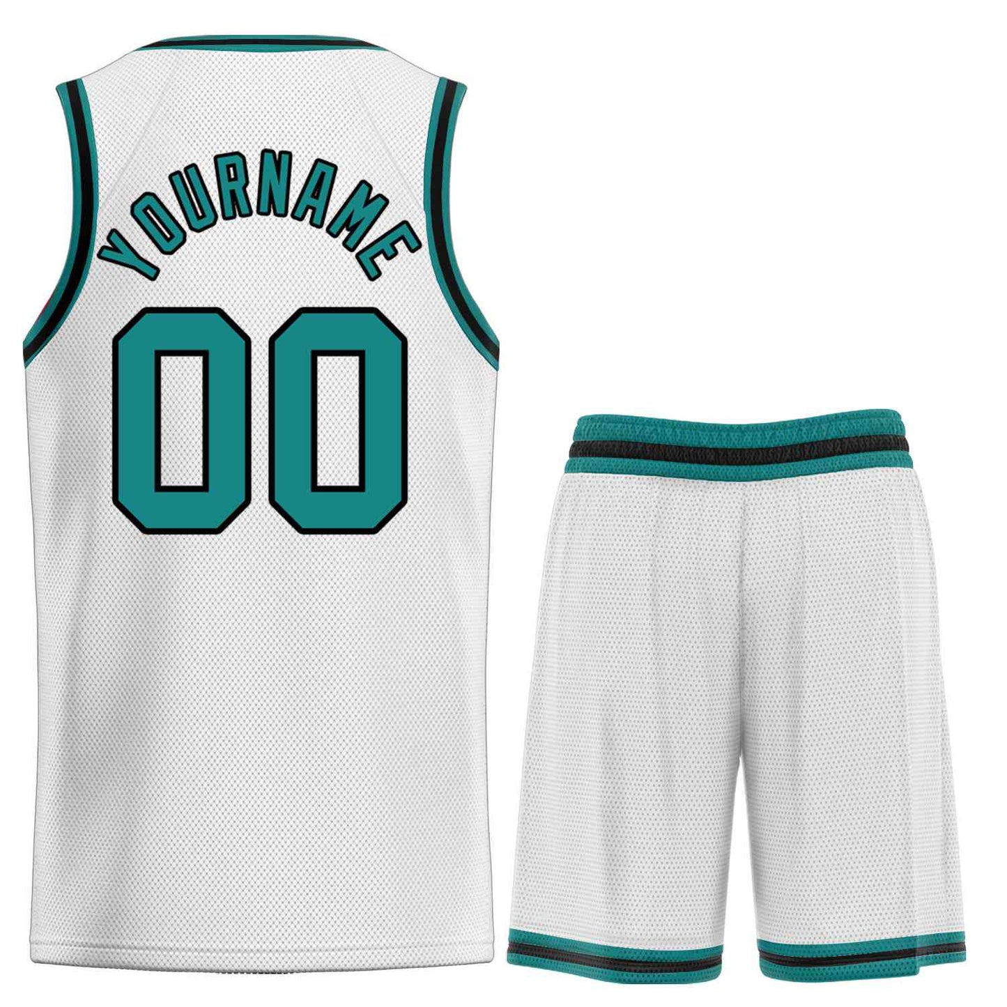 Custom White Teal-Black Classic Sets Curved Basketball Jersey Limited