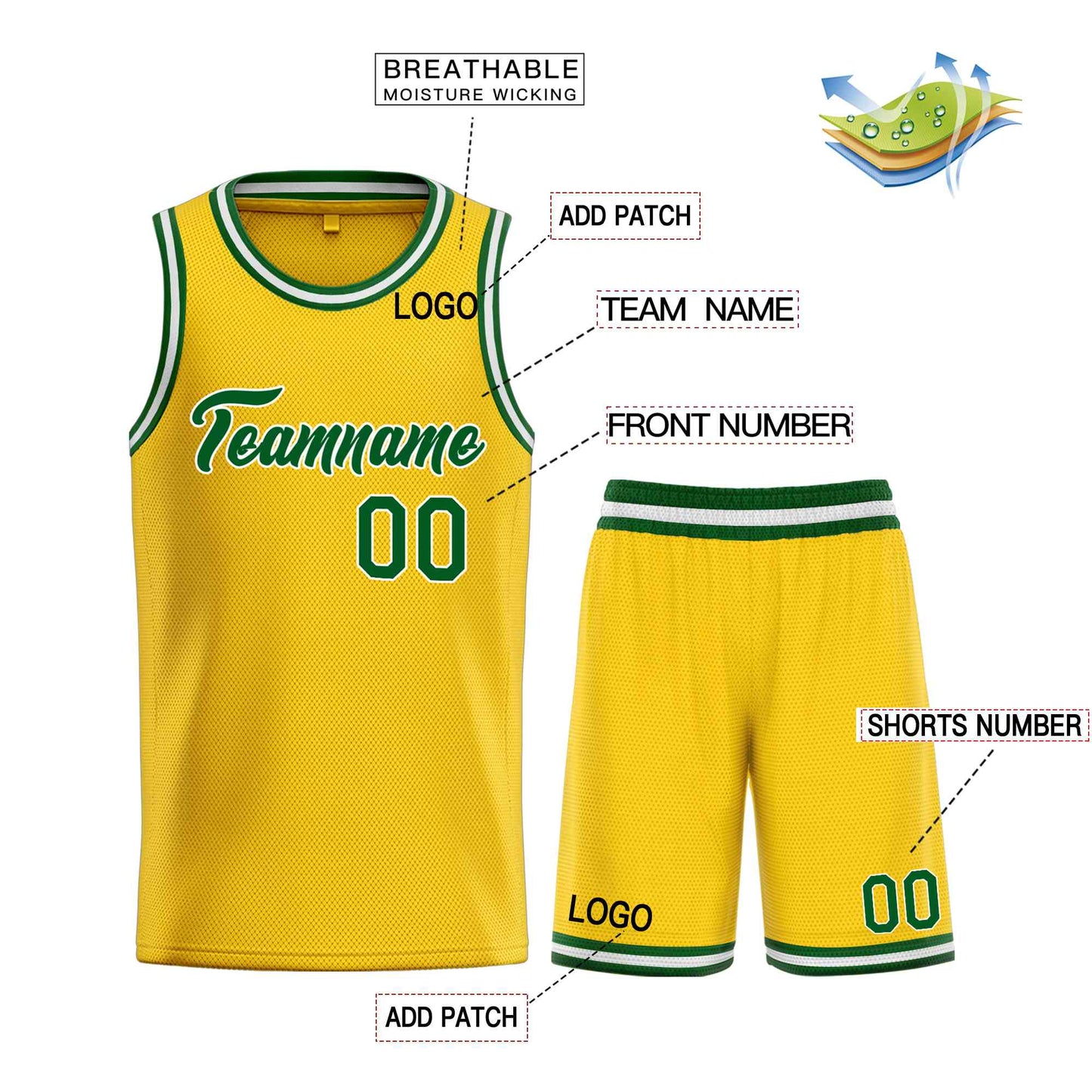 Custom Yellow Green-White Heal Sports Uniform Classic Sets Basketball Jersey Limited