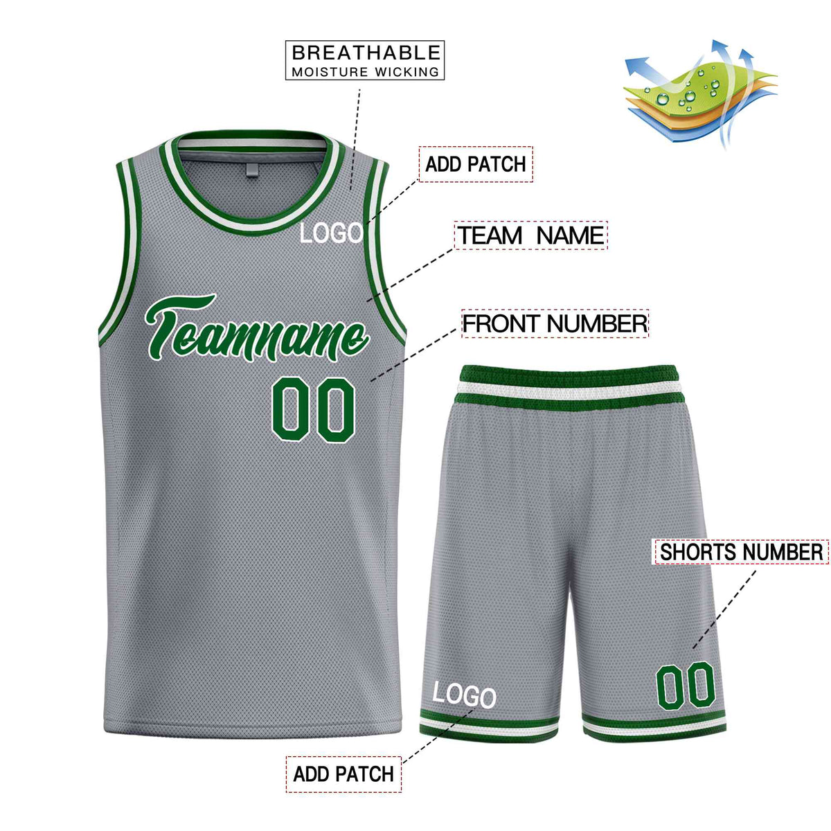 Custom Dark Gray Green-White Heal Sports Uniform Classic Sets Basketball Jersey Limited