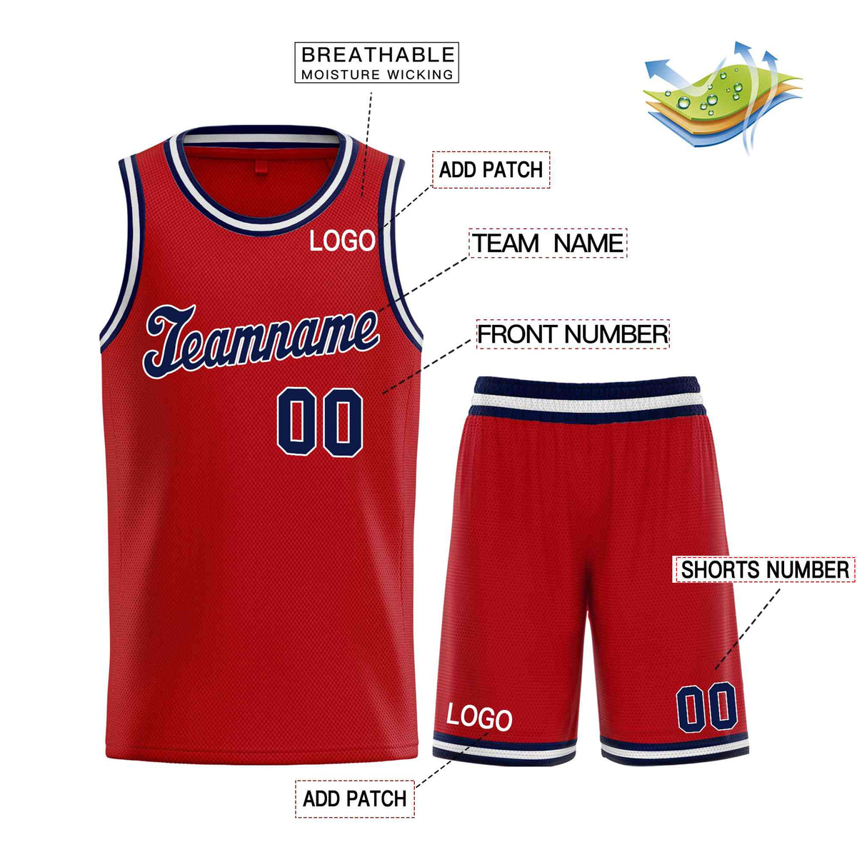 Custom Red Navy-White Classic Sets Sports Uniform Basketball Jersey Limited