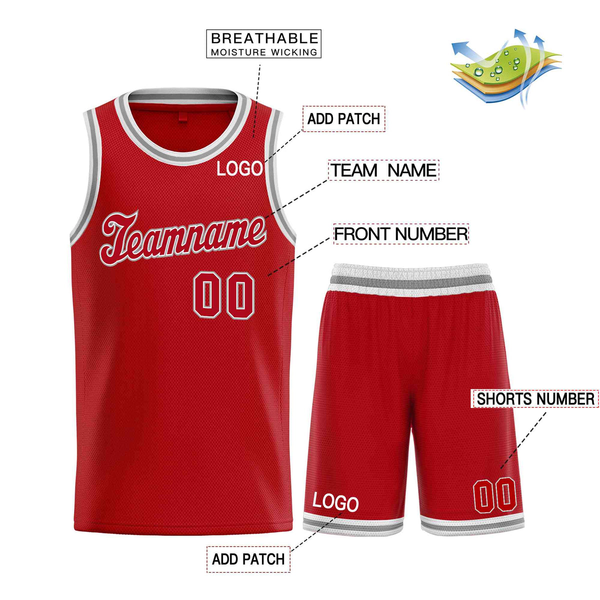 Custom Red White Classic Sets Sports Uniform Basketball Jersey Limited