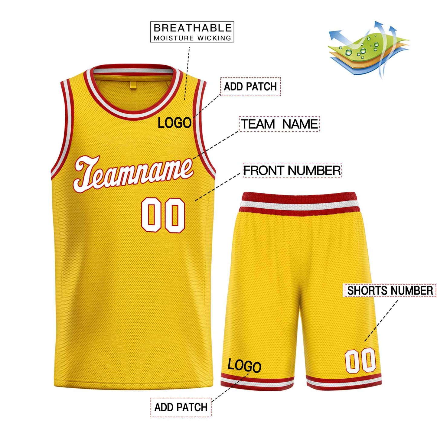 Custom Yellow White-Red Classic Sets Sports Uniform Basketball Jersey Limited