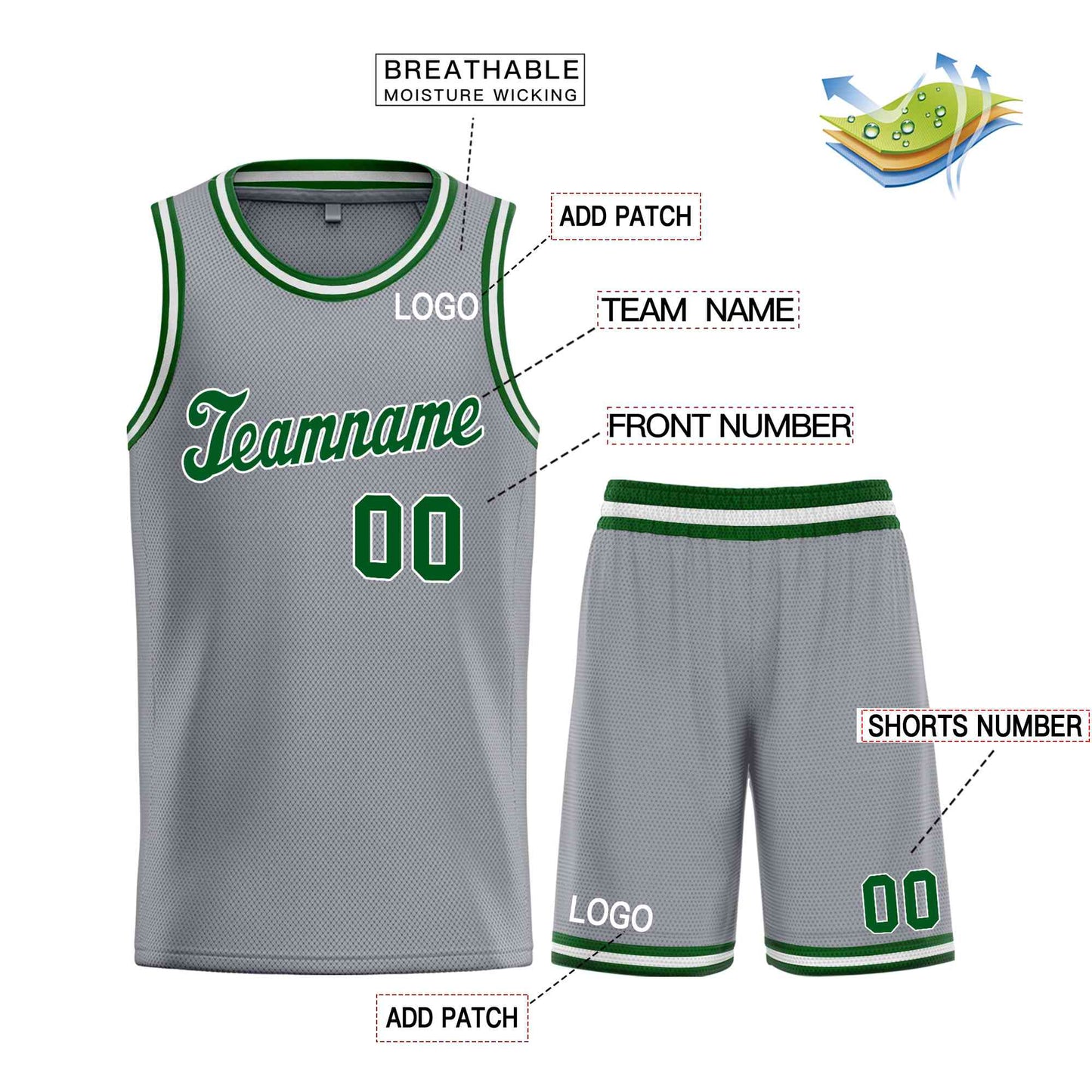 Custom Dark Gray Green-White Classic Sets Sports Uniform Basketball Jersey Limited