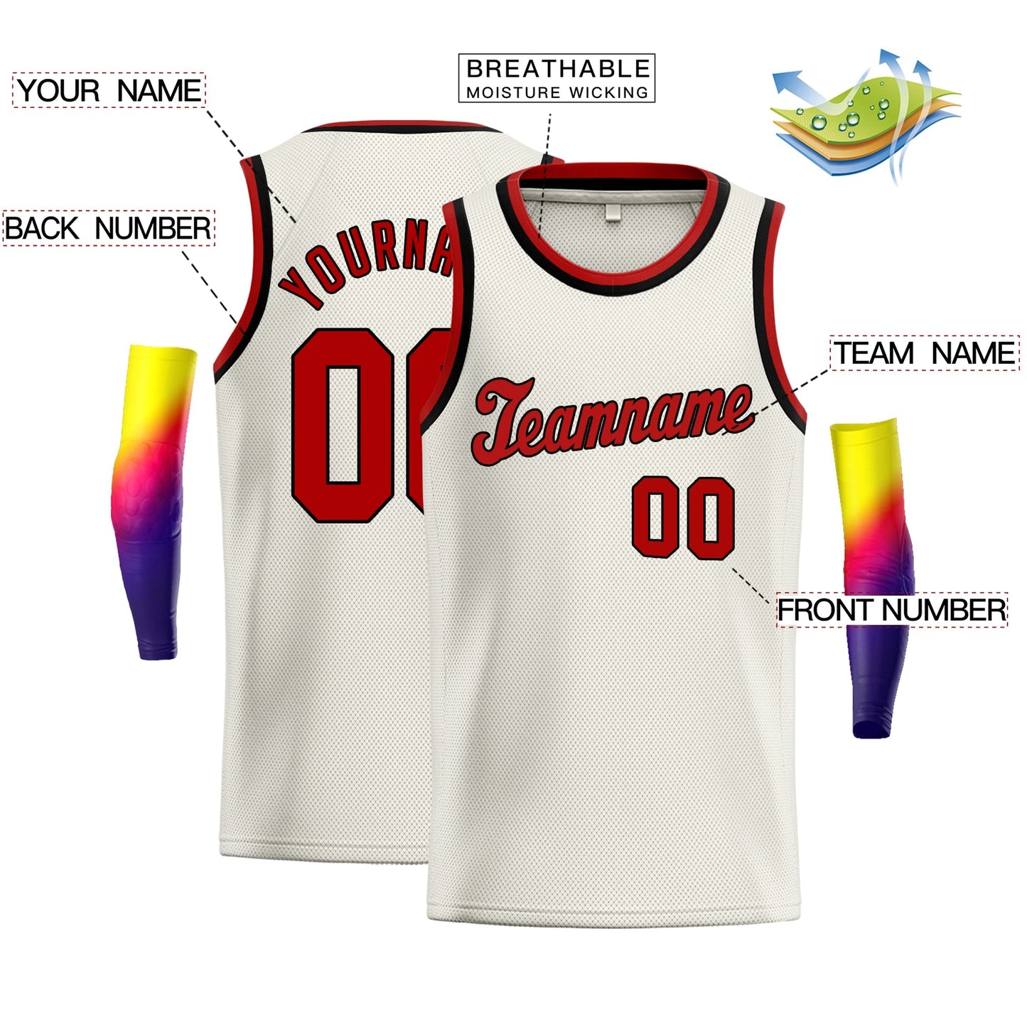 Custom Cream Red Black Classic Tops Athletic Basketball Jersey Limited