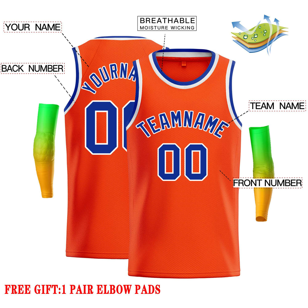 Custom Orange Royal-White Classic Tops Casual Basketball Jersey Limited