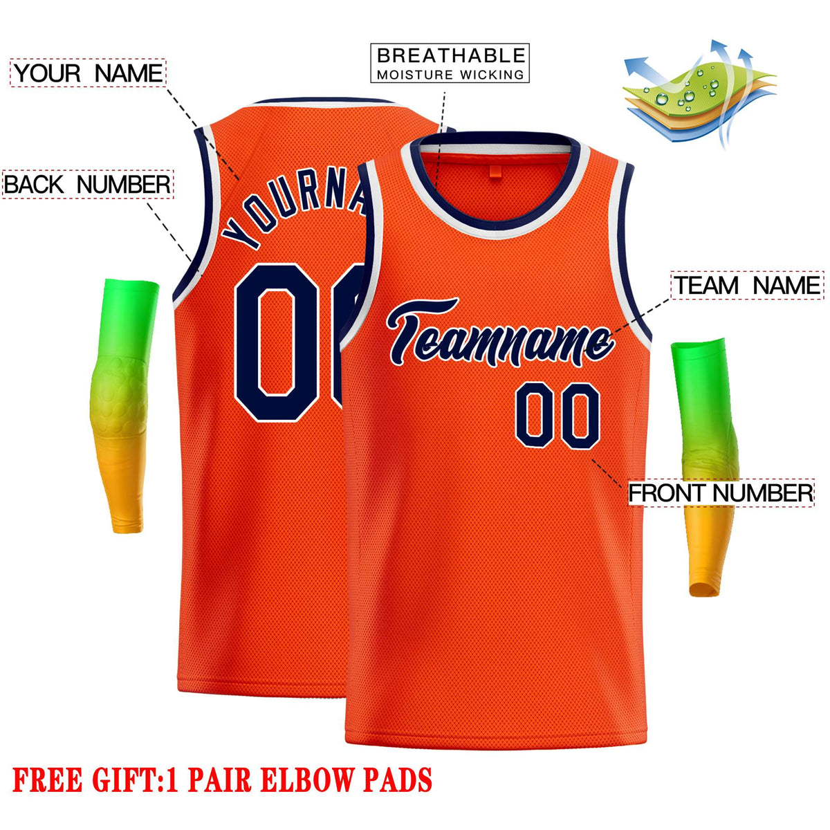 Custom Orange Navy-White Classic Tops Casual Basketball Jersey Limited