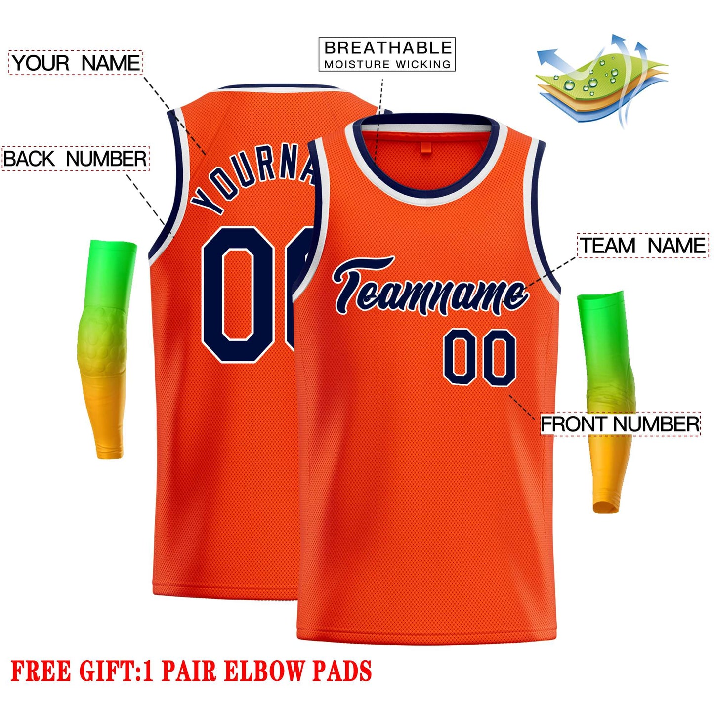 Custom Orange Navy-White Classic Tops Casual Basketball Jersey Limited