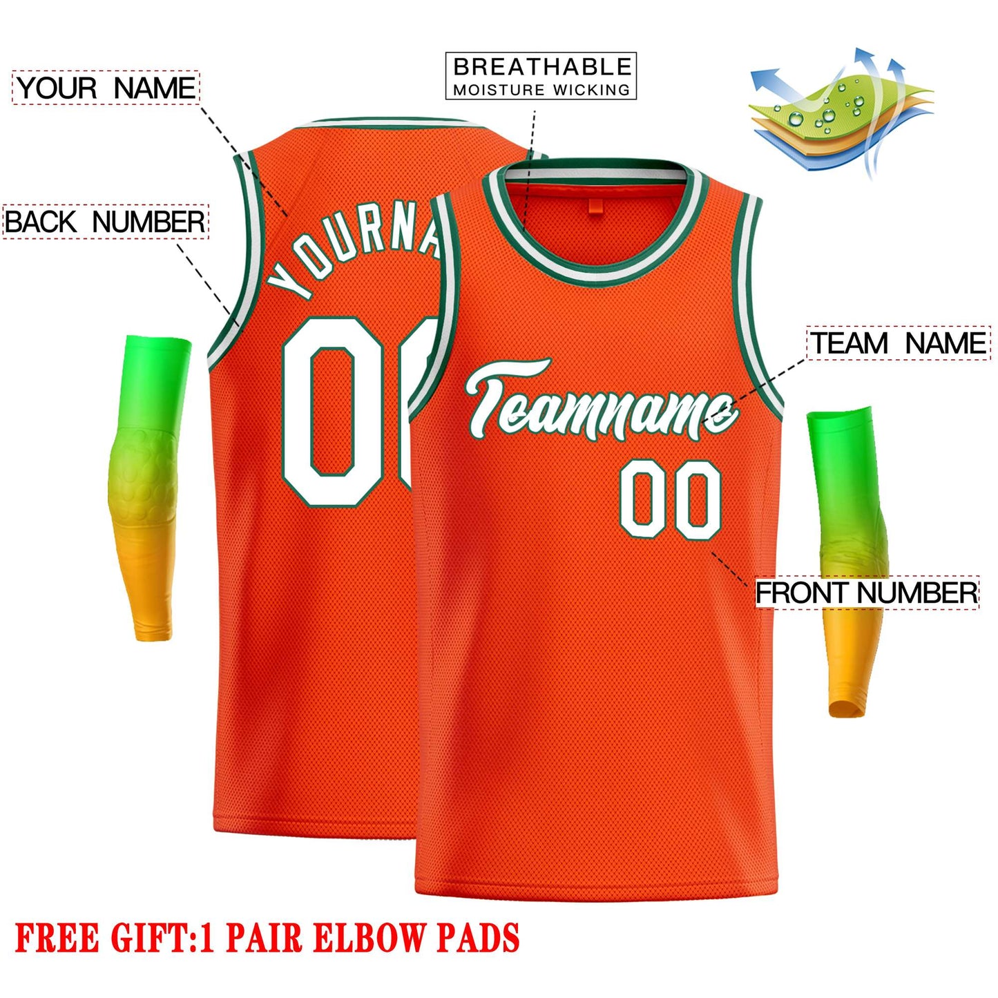 Custom Orange White-Green Classic Tops Casual Basketball Jersey Limited