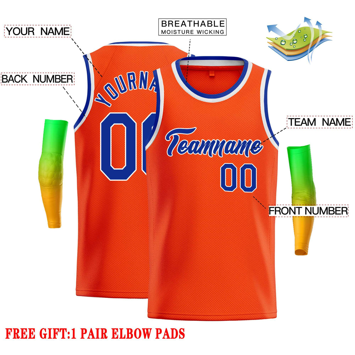 Custom Orange Royal-White Classic Tops Casual Basketball Jersey Limited