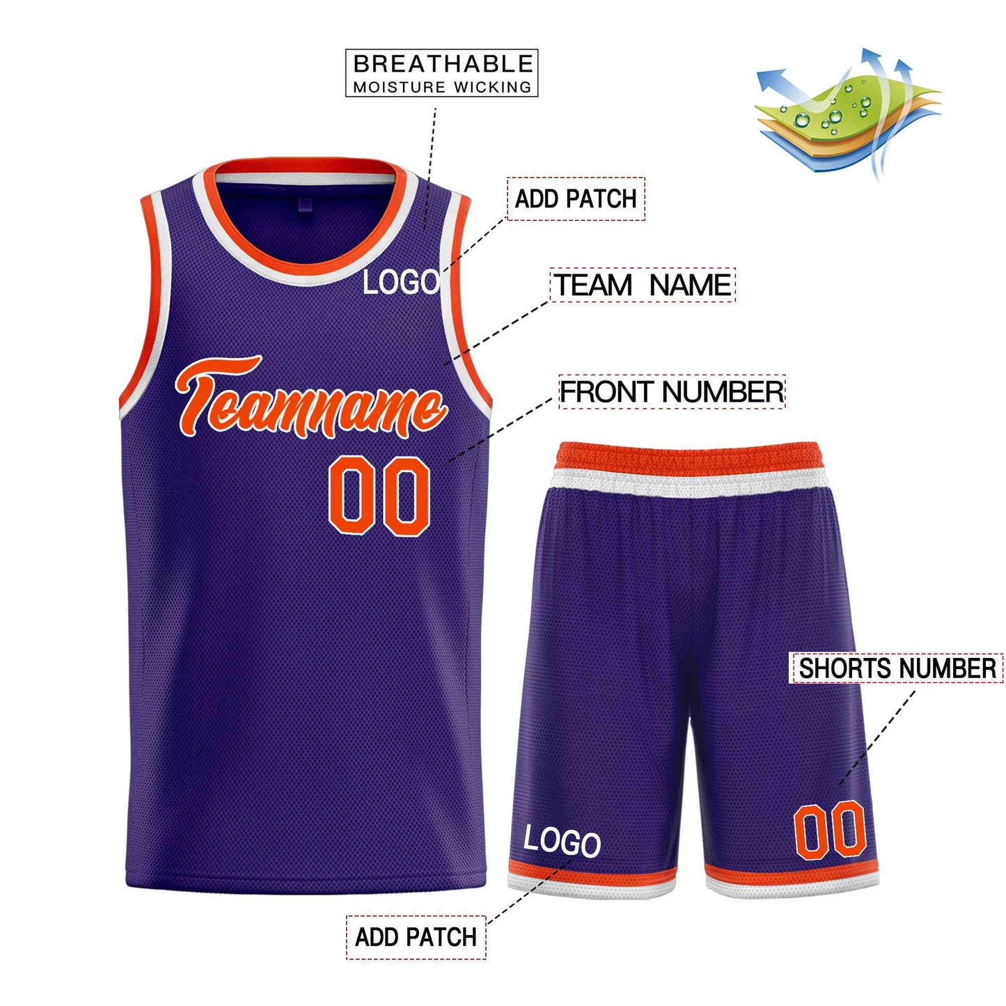 Custom Purple Orange-White Heal Sports Uniform Classic Sets Basketball Jersey Limited