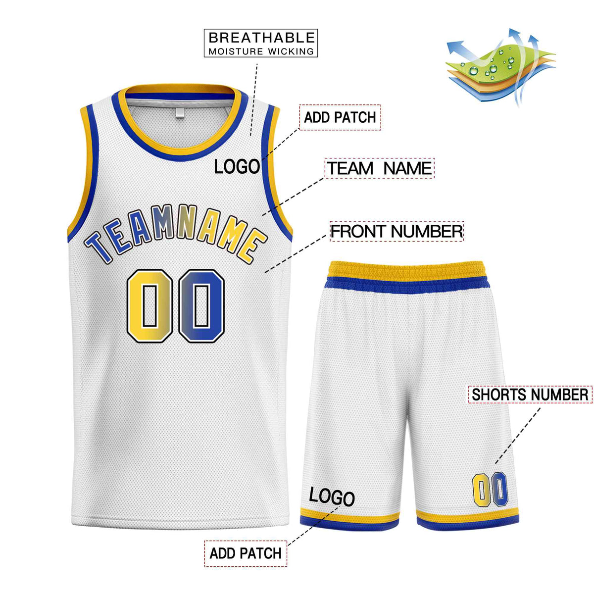 Custom White Royal-Black Classic Sets Curved Basketball Jersey Limited
