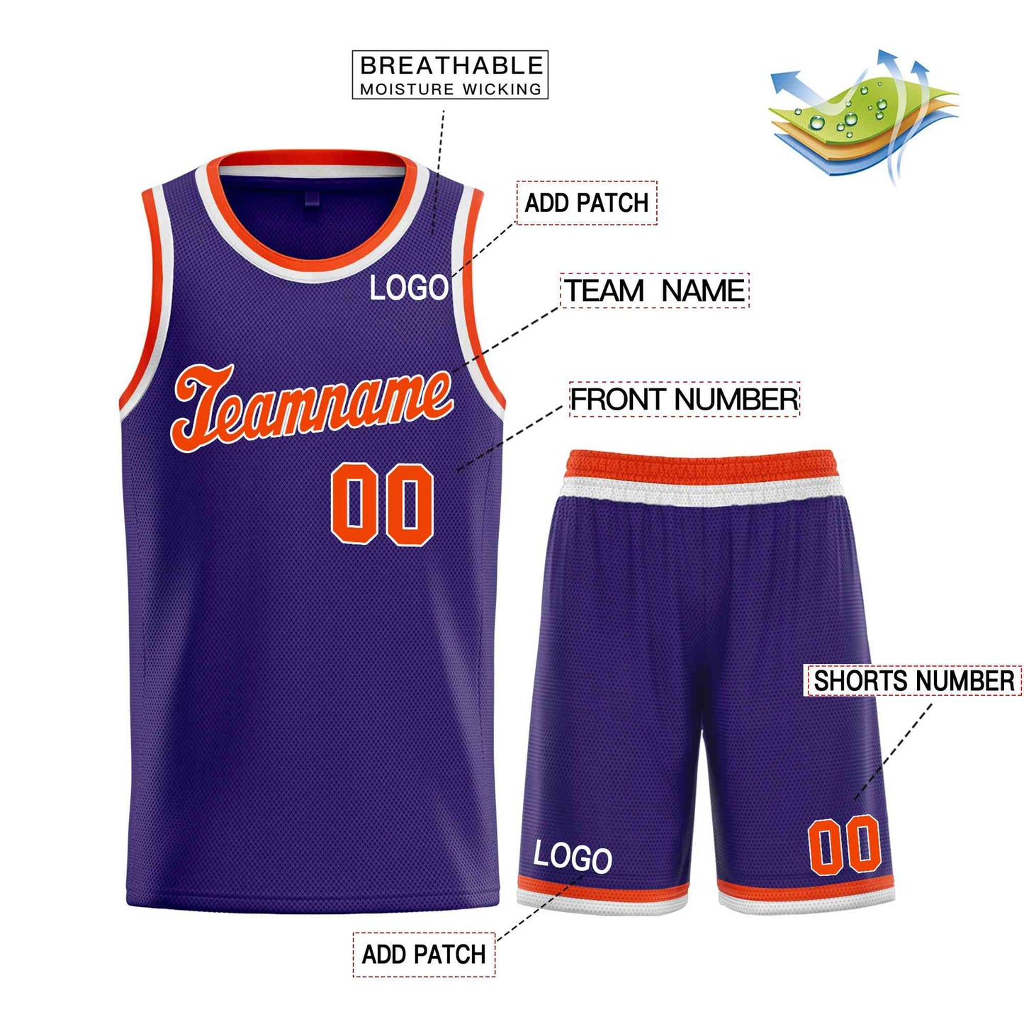 Custom Purple Orange-White Classic Sets Sports Uniform Basketball Jersey Limited