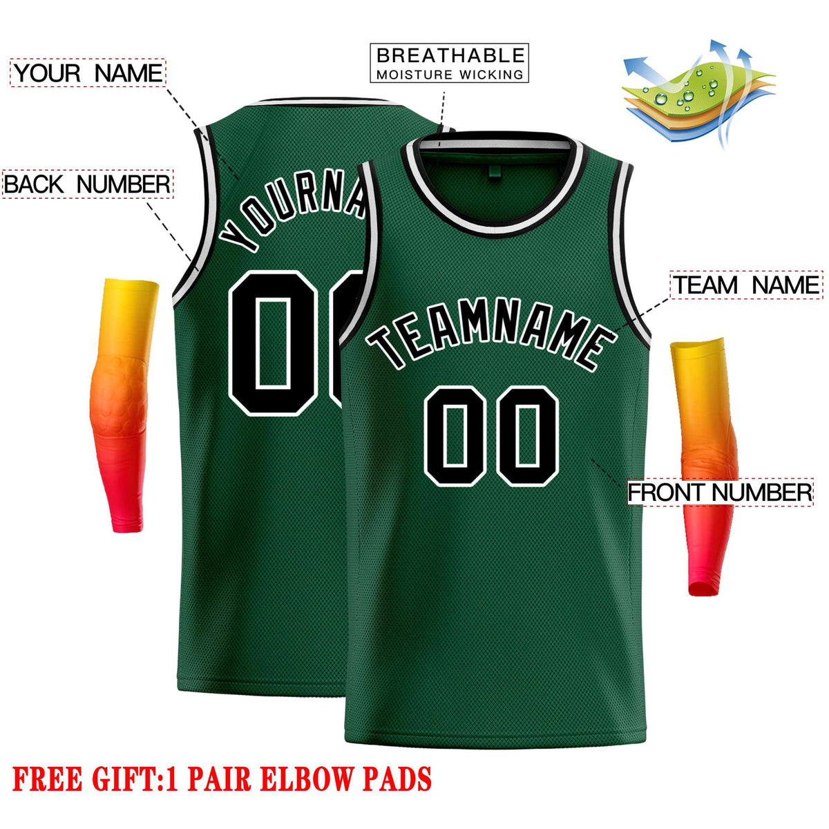 Custom Green Black-White Classic Tops Casual Basketball Jersey Limited